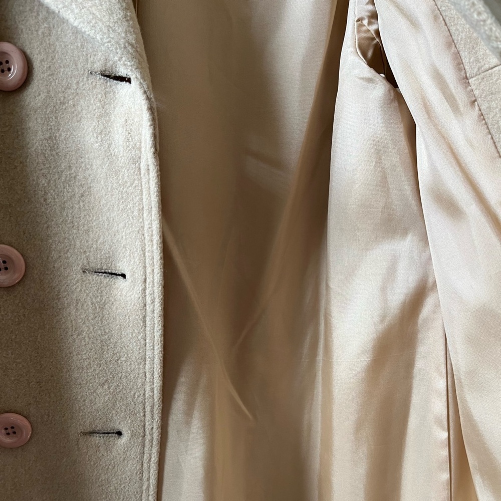 Women’s Beige Wool Blend Double Breasted Peacoat Belted Trench Coat Medium - Picture 14 of 15